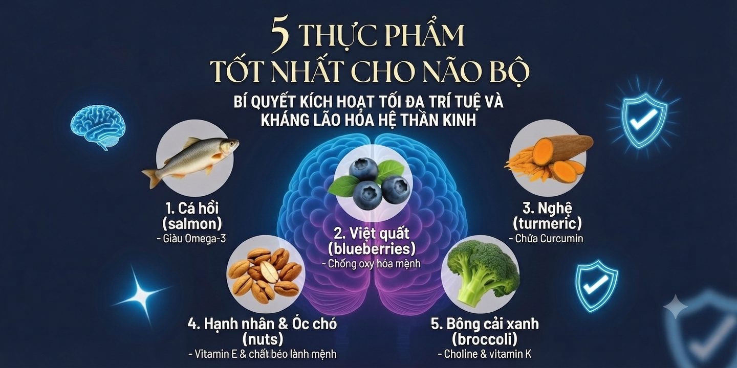 5 Thực Phẩm Tốt Nhất Cho Não Bộ: Bí Quyết Kích Hoạt Tối Đa Trí Tuệ Và Kháng Lão Hóa Hệ Thần Kinh