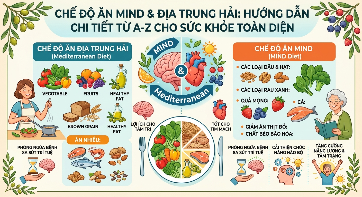 Chế Độ Ăn MIND & Địa Trung Hải: Hướng Dẫn Chi Tiết Từ A-Z Cho Sức Khỏe Toàn Diện