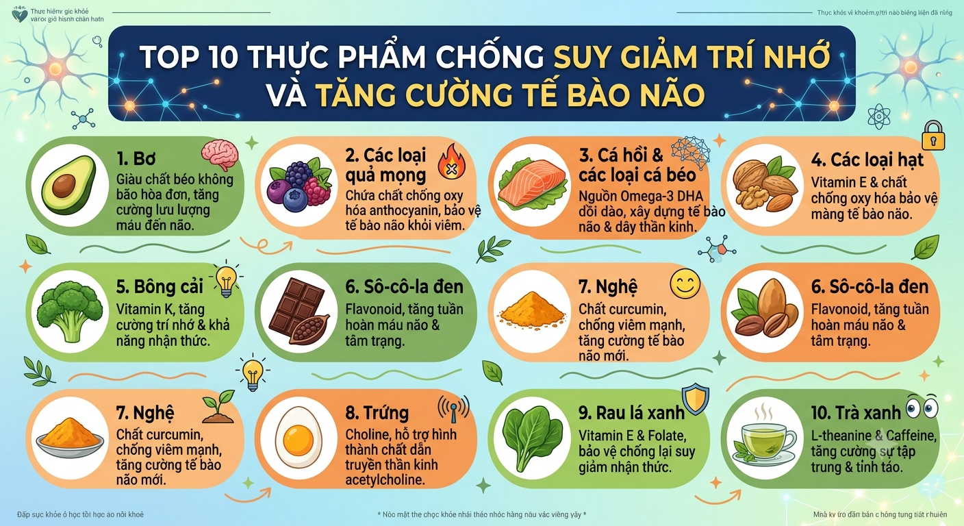 Top 10 Thực Phẩm Chống Suy Giảm Trí Nhớ Và Tăng Cường Tế Bào Não