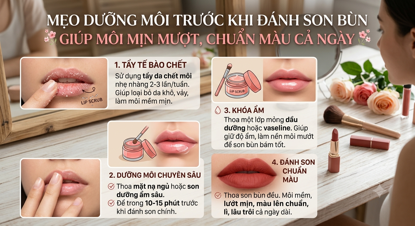 Mẹo Dưỡng Môi Trước Khi Đánh Son Bùn Giúp Môi Mịn Mượt, Chuẩn Màu Cả Ngày